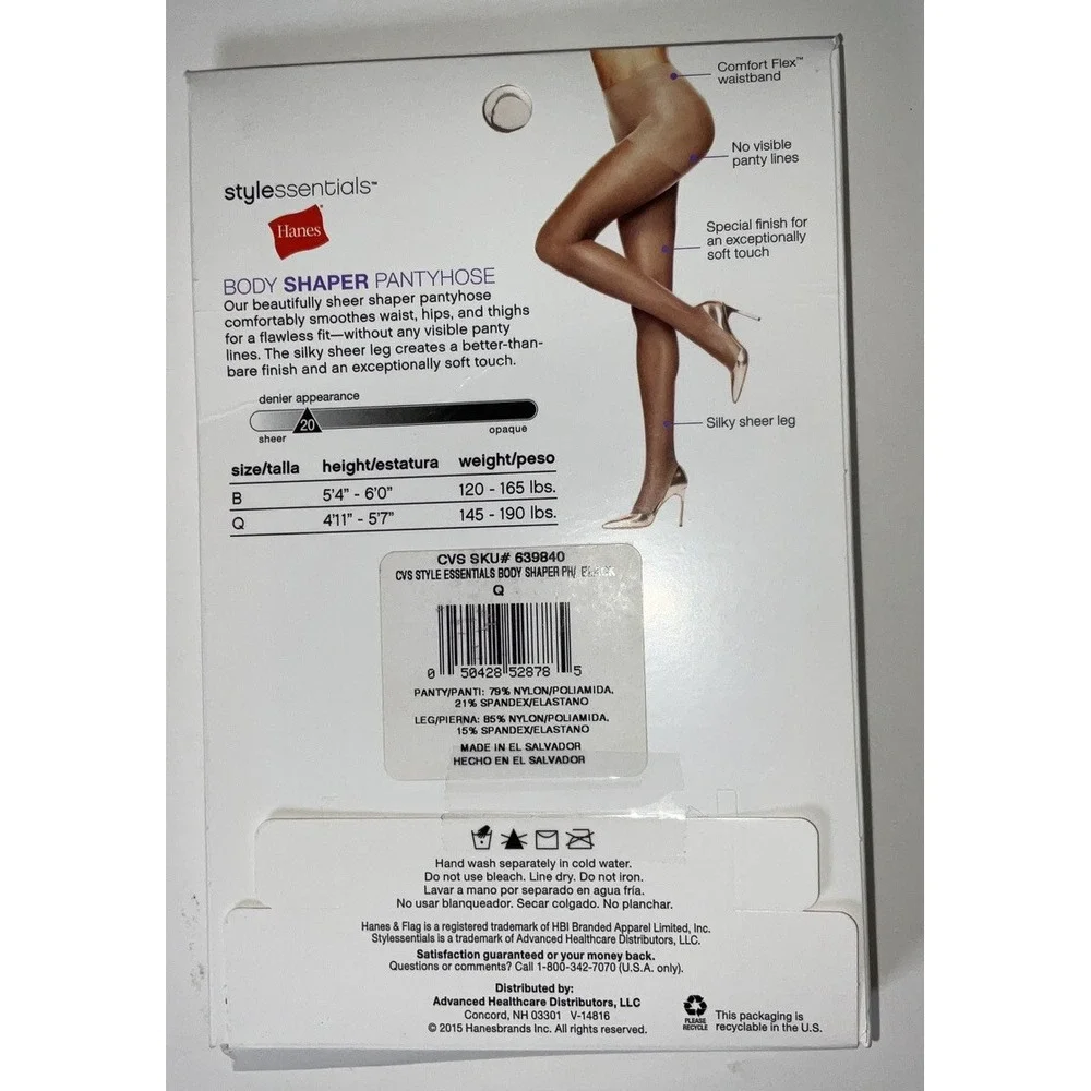 NIP Lot 2 Pairs‎ Hanes Stylessentials Silky Body Shaper Pantyhose Black Sz Queen